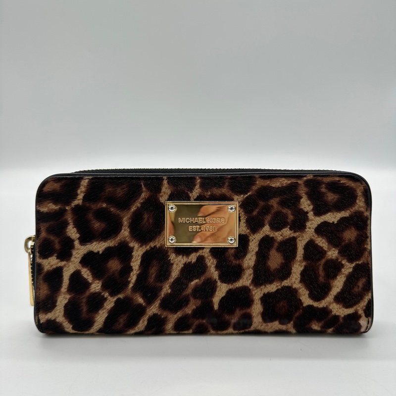 🐆MK Michael Kors 豹紋 仿皮 鐵牌長夾-0