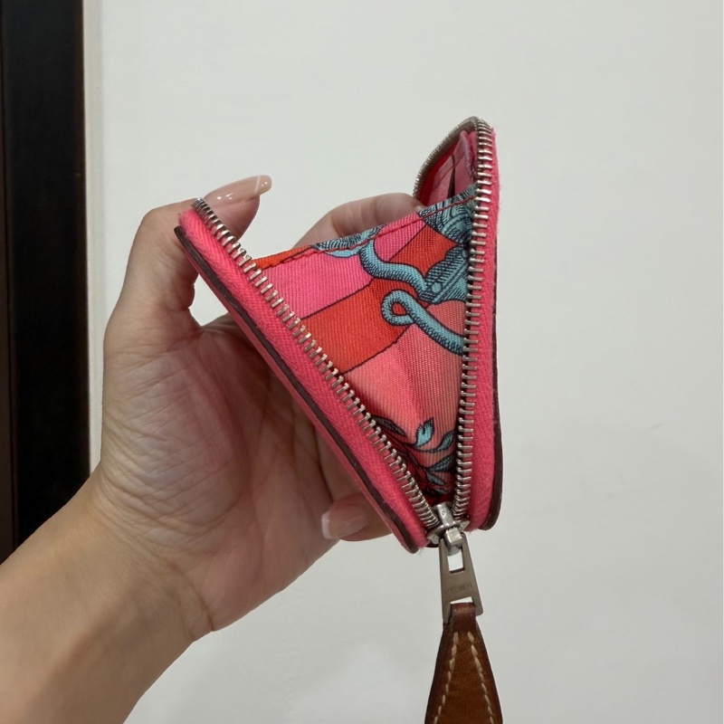 HERMES 愛馬仕 杜鵑粉色 rose azalee Epsom牛皮 拉鍊 Silk In 絲巾 零錢包 短夾-3