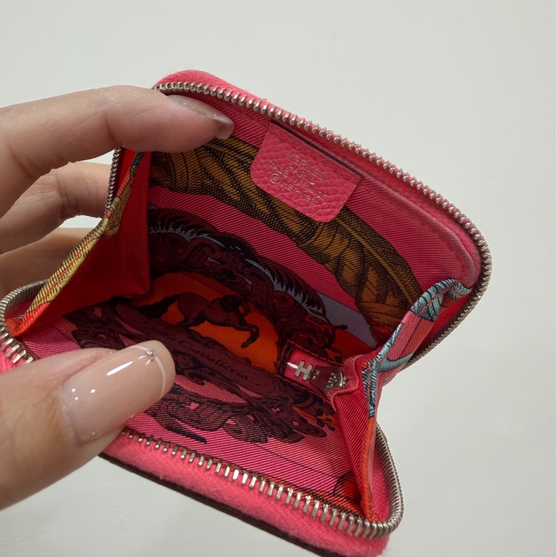 HERMES 愛馬仕 杜鵑粉色 rose azalee Epsom牛皮 拉鍊 Silk In 絲巾 零錢包 短夾-6