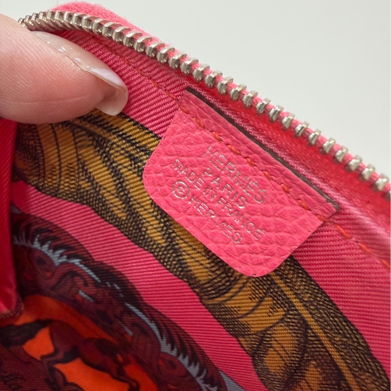 HERMES 愛馬仕 杜鵑粉色 rose azalee Epsom牛皮 拉鍊 Silk In 絲巾 零錢包 短夾-7
