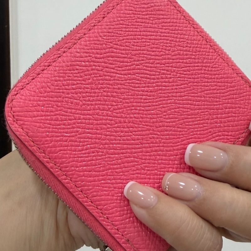 HERMES 愛馬仕 杜鵑粉色 rose azalee Epsom牛皮 拉鍊 Silk In 絲巾 零錢包 短夾-9
