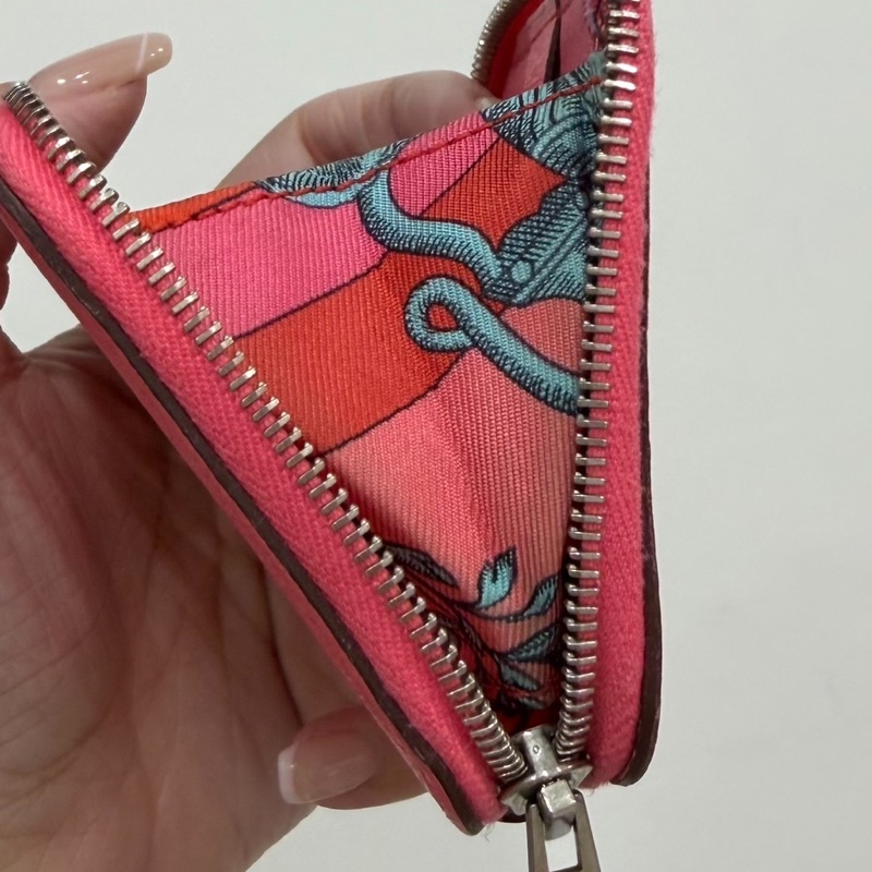 HERMES 愛馬仕 杜鵑粉色 rose azalee Epsom牛皮 拉鍊 Silk In 絲巾 零錢包 短夾-10