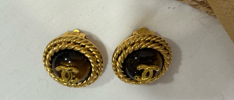 Chanel 香奈兒 Vintage 琥珀色珍珠夾式耳環-5