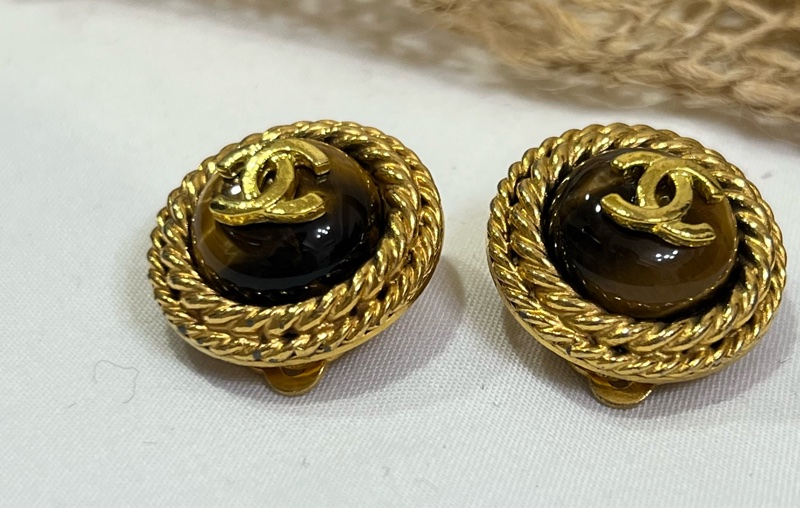 Chanel 香奈兒 Vintage 琥珀色珍珠夾式耳環-8