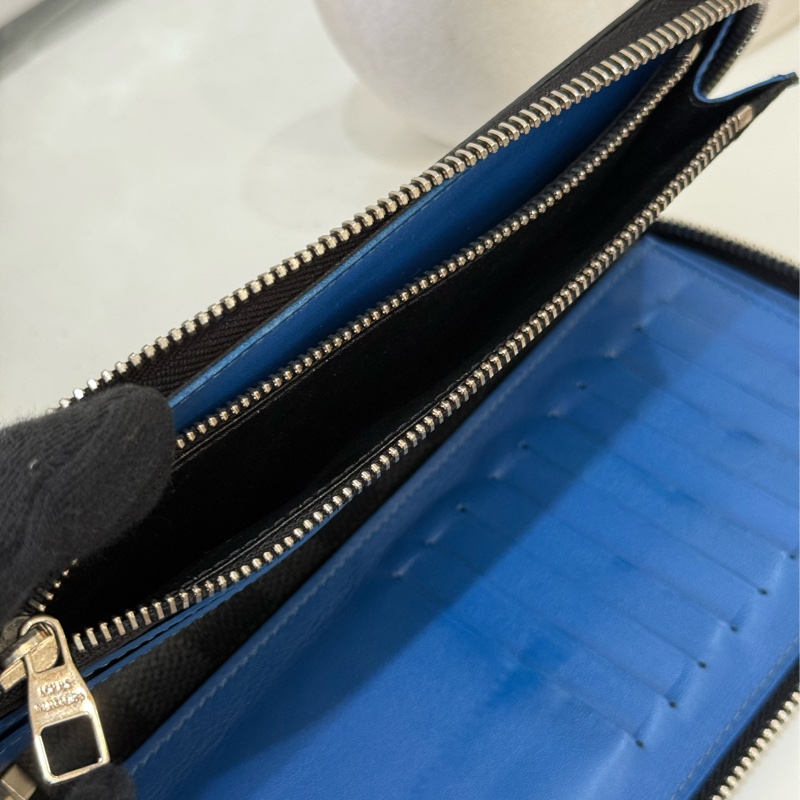 （稀有釋出）LV Zippy 黑灰格直立拉鍊長夾 🟦內裏限量藍色-4
