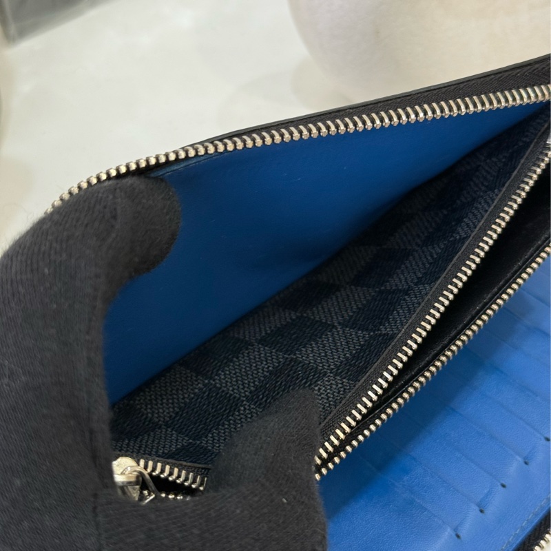 （稀有釋出）LV Zippy 黑灰格直立拉鍊長夾 🟦內裏限量藍色-5