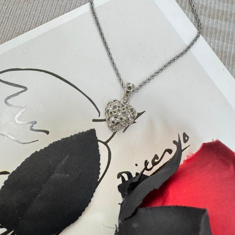 Swarovski 愛心水鑽銀色項鍊 vintage 二手 中古-0