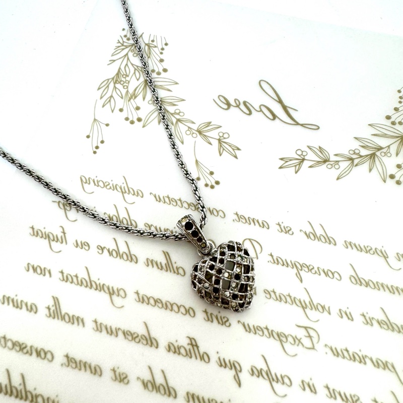 Swarovski 愛心水鑽銀色項鍊 vintage 二手 中古-1