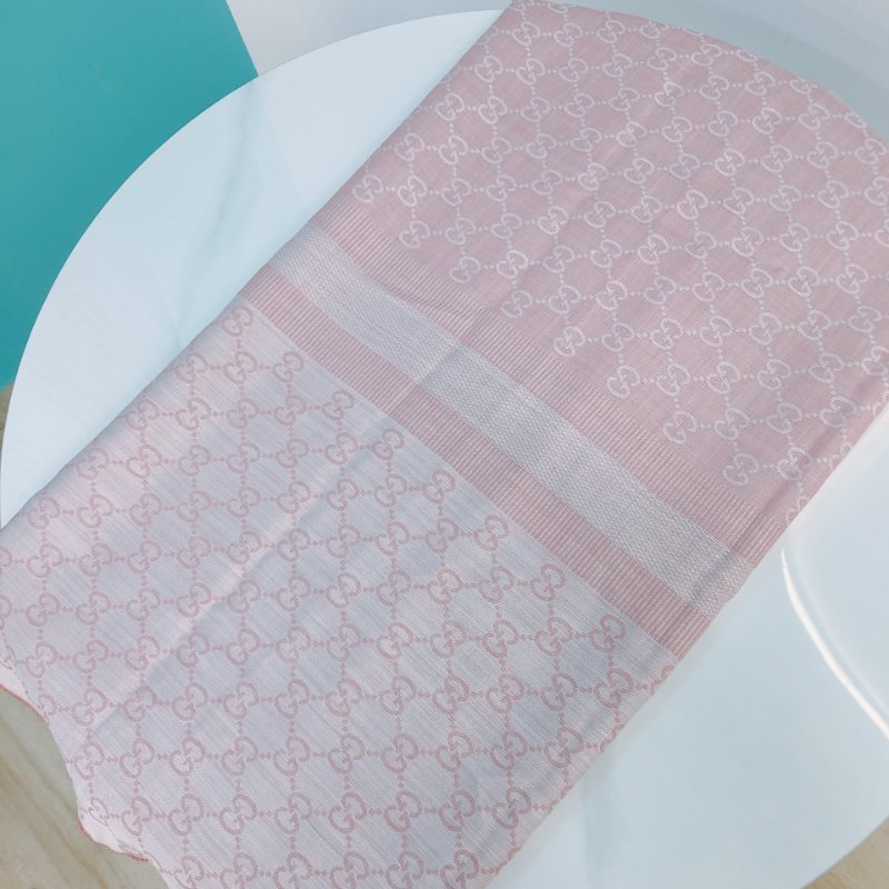 MS0555 Gucci 古馳 羊毛 圍巾 披肩 經典老花紋 淡粉色  Frayed Wool Jacquard Scarf 70 x 195cm Pink-1