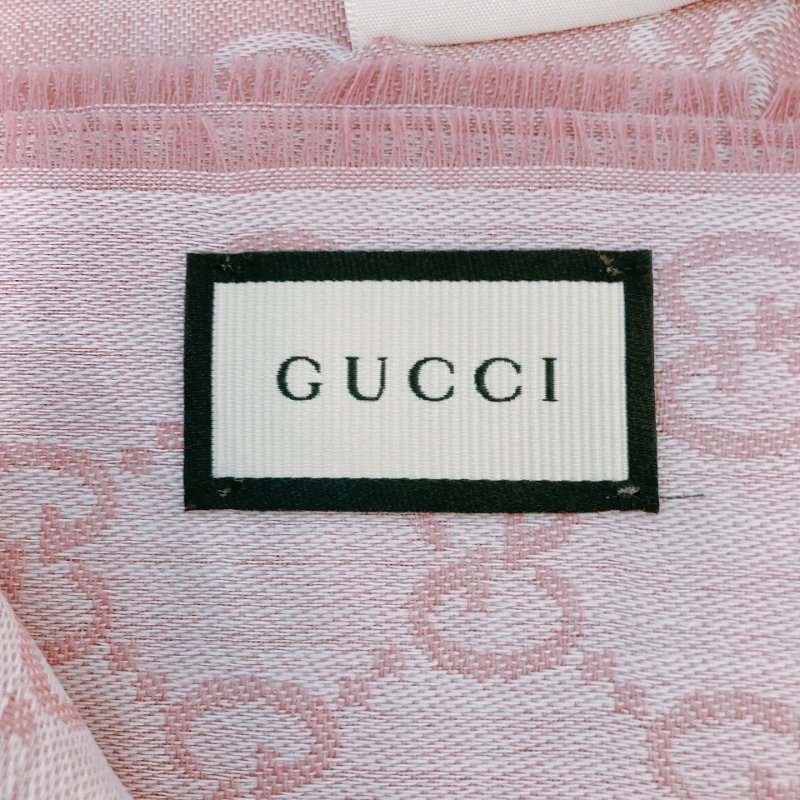 MS0555 Gucci 古馳 羊毛 圍巾 披肩 經典老花紋 淡粉色  Frayed Wool Jacquard Scarf 70 x 195cm Pink-5