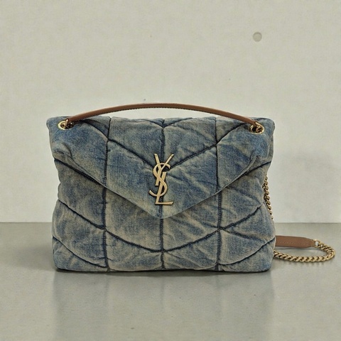 莉亞精品♡ Ysl 牛仔 LouLou牛仔雲朵肩背包 二手美包