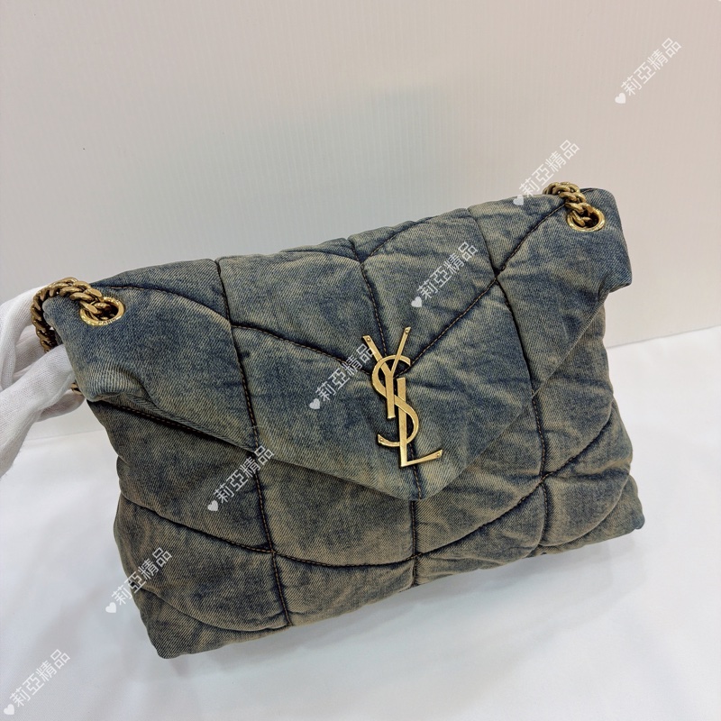 莉亞精品♡ Ysl 牛仔 LouLou牛仔雲朵肩背包 二手美包-2