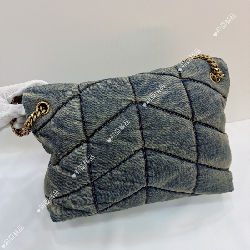 莉亞精品♡ Ysl 牛仔 LouLou牛仔雲朵肩背包 二手美包-3