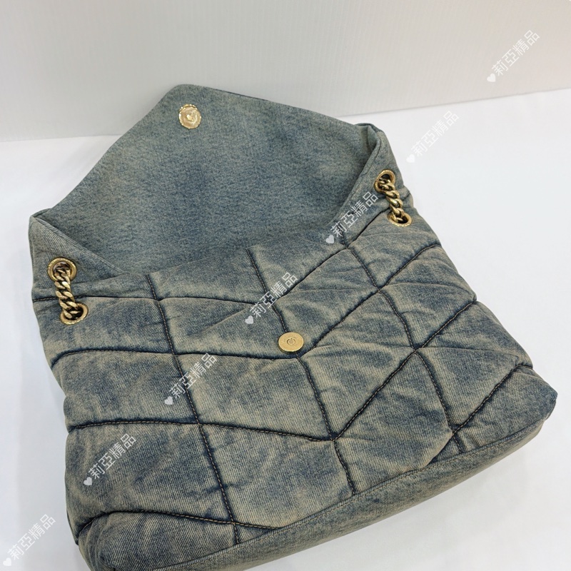 莉亞精品♡ Ysl 牛仔 LouLou牛仔雲朵肩背包 二手美包-14
