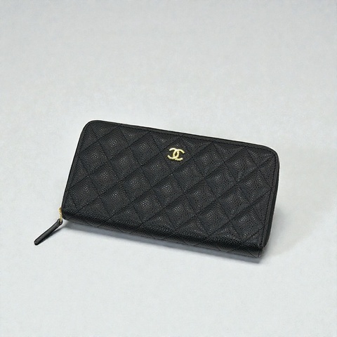 莉亞精品♡ Chanel 黑金ㄇ拉長夾 二手美夾