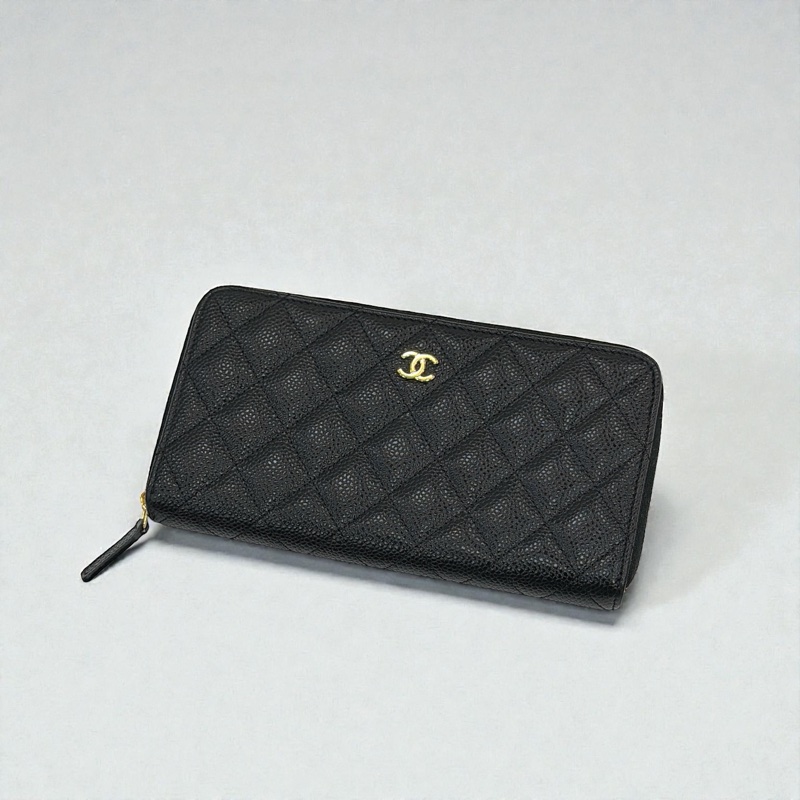 莉亞精品♡ Chanel 黑金ㄇ拉長夾 二手美夾-0