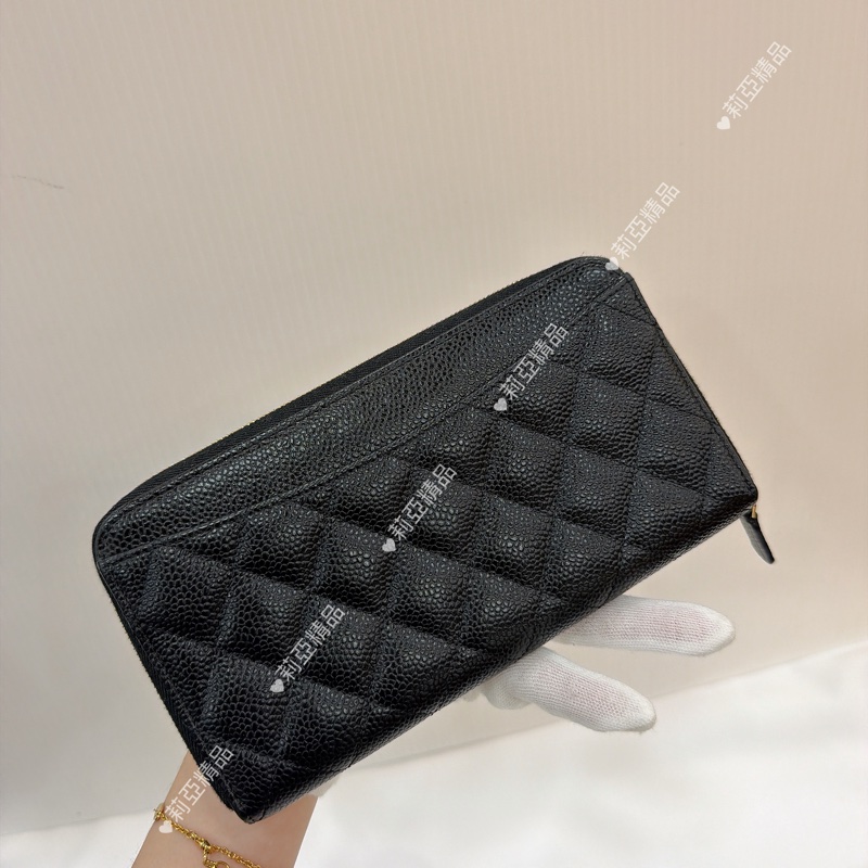 莉亞精品♡ Chanel 黑金ㄇ拉長夾 二手美夾-2