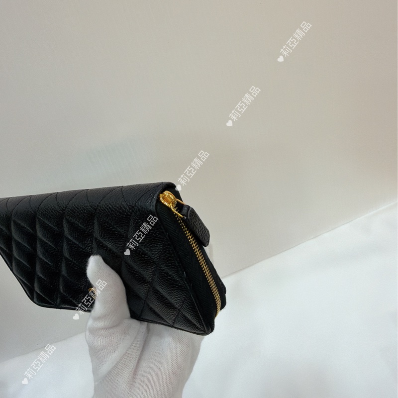 莉亞精品♡ Chanel 黑金ㄇ拉長夾 二手美夾-8