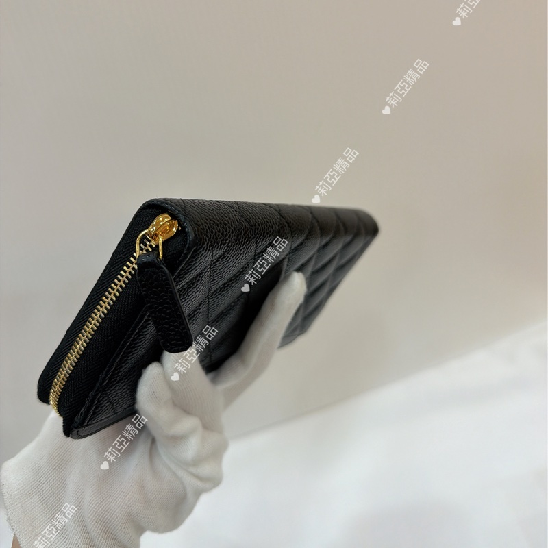 莉亞精品♡ Chanel 黑金ㄇ拉長夾 二手美夾-9