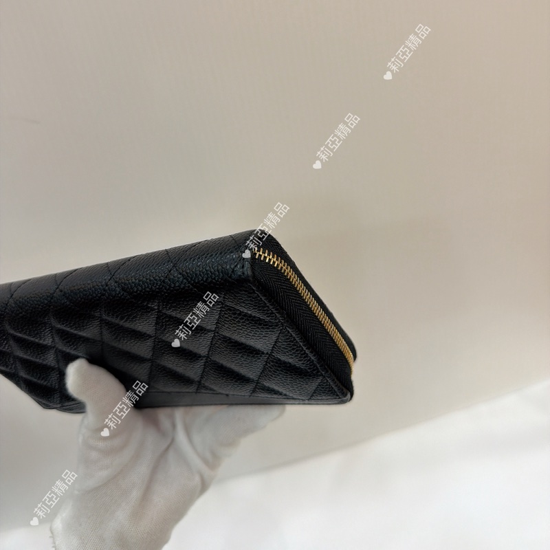 莉亞精品♡ Chanel 黑金ㄇ拉長夾 二手美夾-10