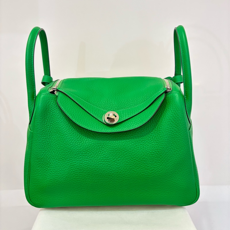 Hermes 竹子綠銀釦 TC牛皮Lindy30-1