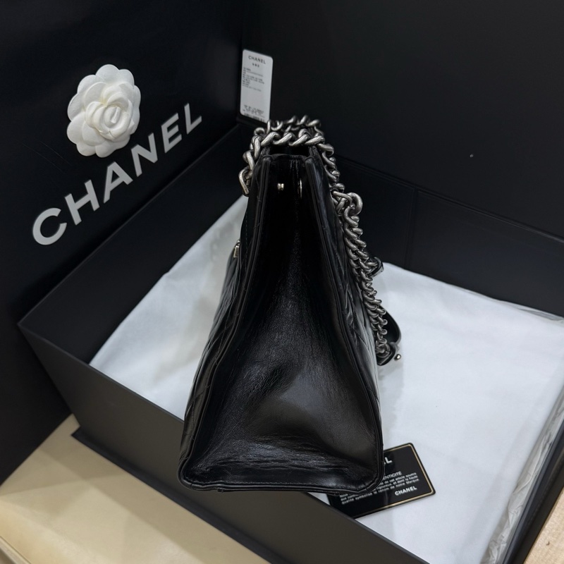 Chanel 黑銀油蠟皮孟買手柄單肩包 23開有卡 尺寸約31*21cm-3