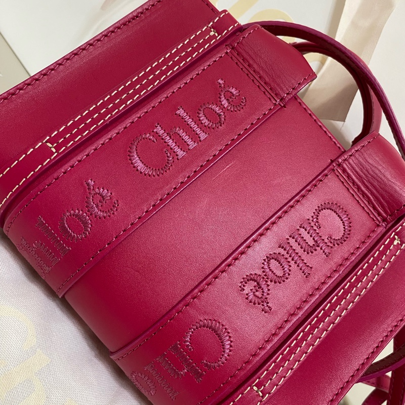 Chloe經典WOODY系列牛皮手提斜背MINI托特包（桃紅）-6