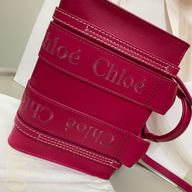 Chloe經典WOODY系列牛皮手提斜背MINI托特包（桃紅）-7