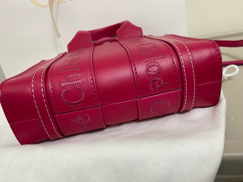 Chloe經典WOODY系列牛皮手提斜背MINI托特包（桃紅）-14