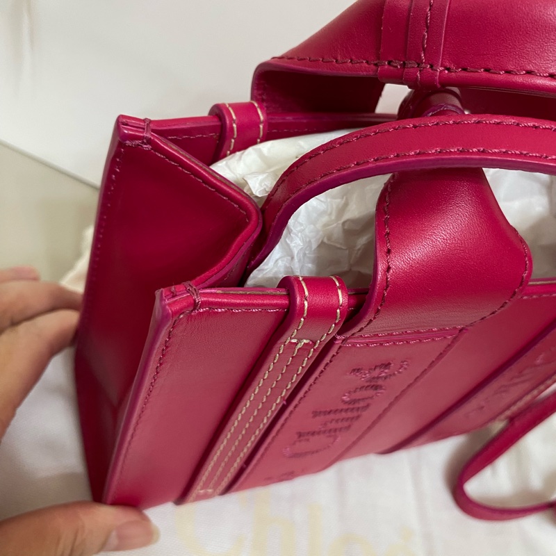 Chloe經典WOODY系列牛皮手提斜背MINI托特包（桃紅）-18