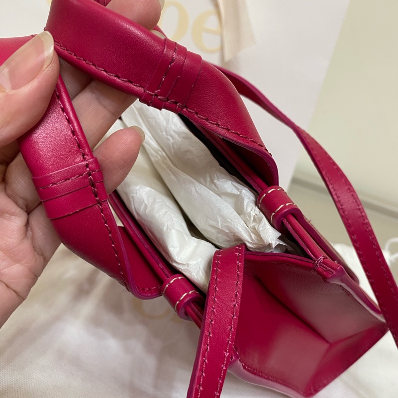 Chloe經典WOODY系列牛皮手提斜背MINI托特包（桃紅）-20