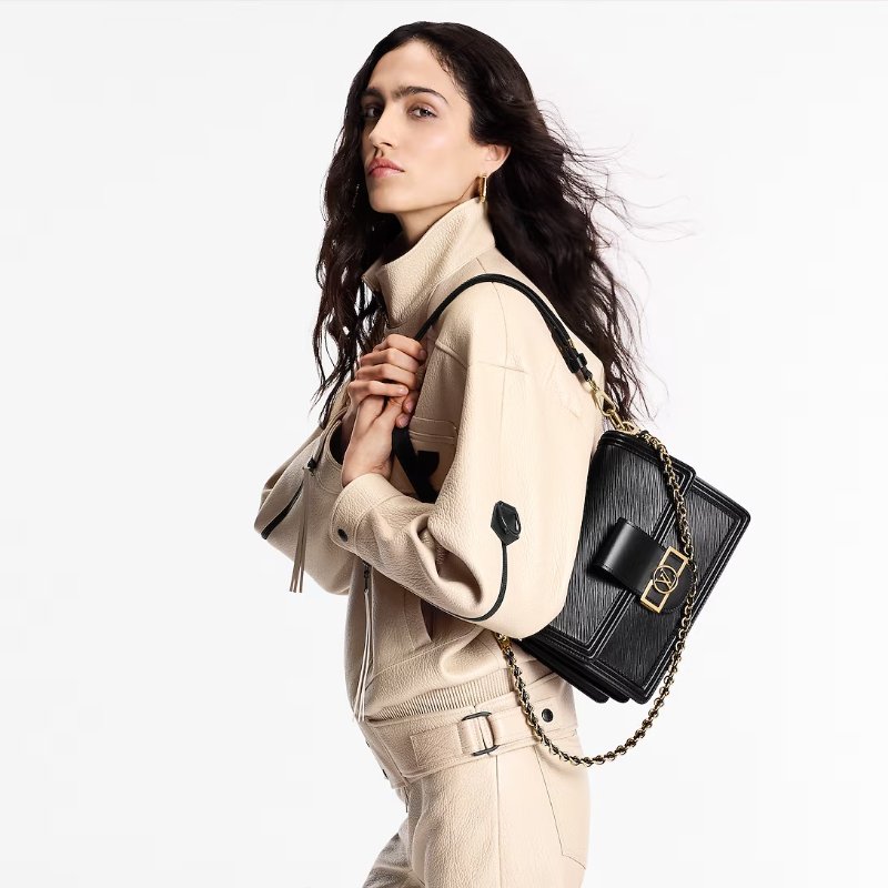 Louis Vuitton - 黑色金釦牛皮EPI Dauphine肩側背包╻MM-3