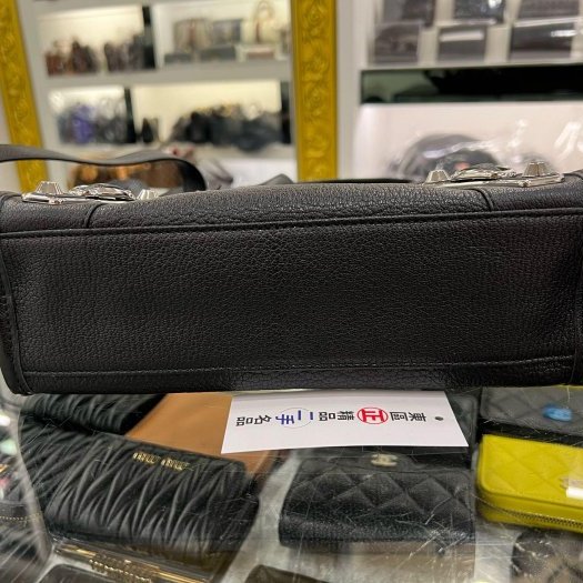 東區正精品㊣BALENCIAGA Mini City 390160 黑色山羊皮銀框小銀釦斜背包手提包機車包 RA1855-7