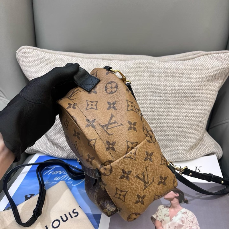 LV路易威登PALM SPRINGS迷你雙肩包拼色焦糖小書包-2