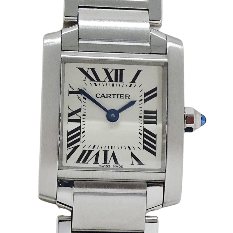 卡地亞 Tank Française 女士腕錶，SM 石英機芯，QZ 不鏽鋼錶殼，型號 W51008Q3，銀色/象牙色錶盤，拋光處理-1