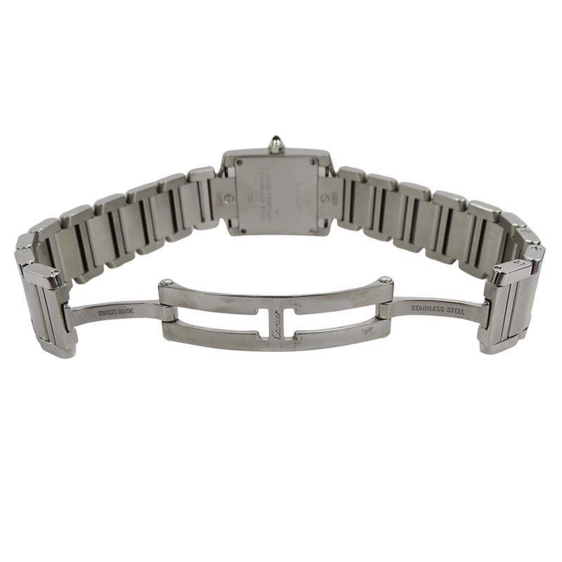 卡地亞 Tank Française 女士腕錶，SM 石英機芯，QZ 不鏽鋼錶殼，型號 W51008Q3，銀色/象牙色錶盤，拋光處理-3