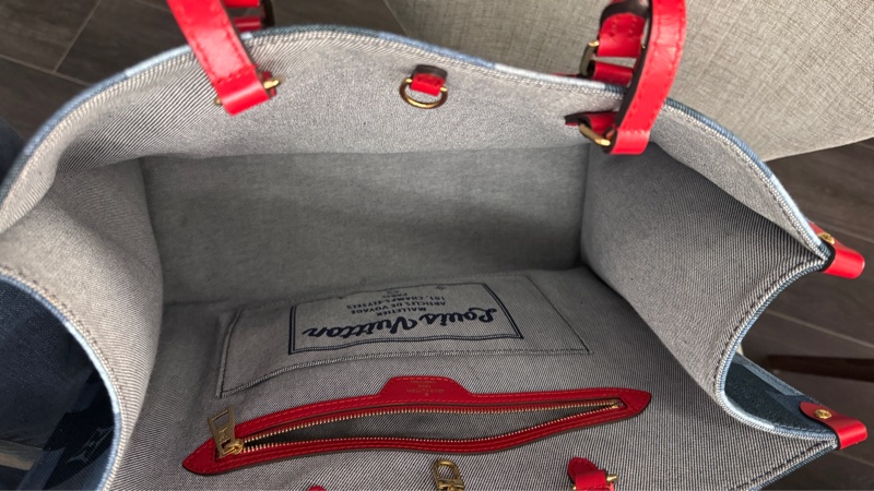 極新少用熱賣LV經典牛仔丹寧皮革拼布拼接On the go 雙面托特包-12