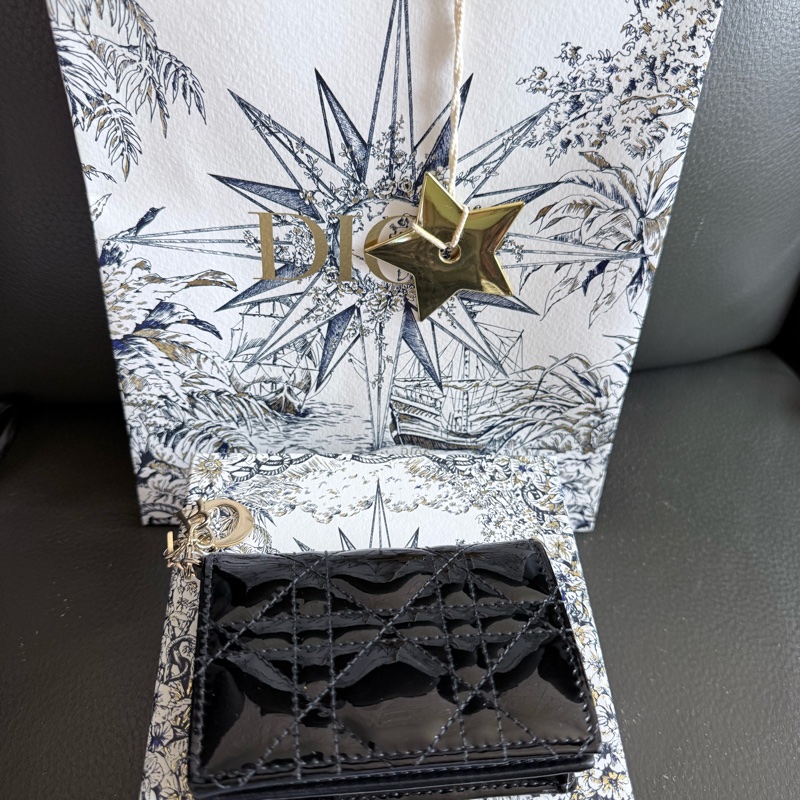 Lady Dior card holder黑色亮皮-0