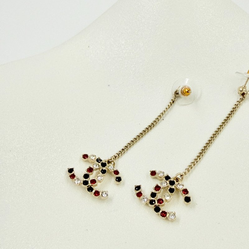 CHANEL - 金色三色拼鑽雙C垂墜式耳環-2