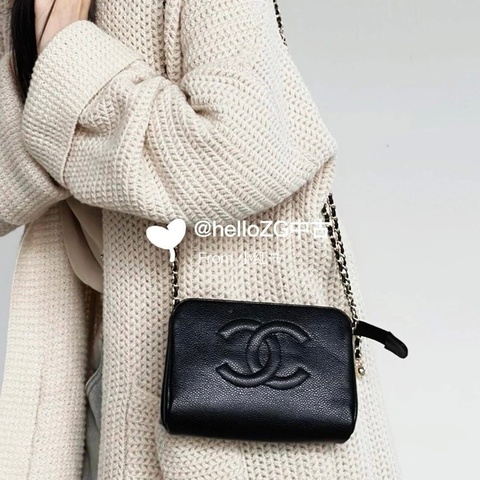 Chanel 雙C荔枝皮化妝包鏈條包🏅