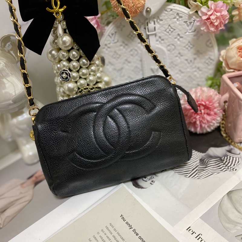 Chanel 雙C荔枝皮化妝包鏈條包🏅-1