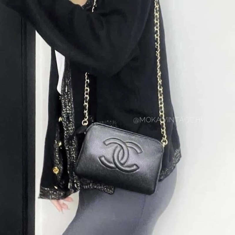 Chanel 雙C荔枝皮化妝包鏈條包🏅-22