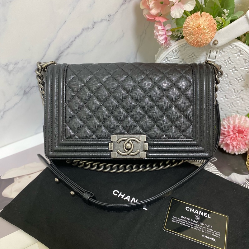 Chanel BOY 25荔枝皮 黑銀 🏅-1