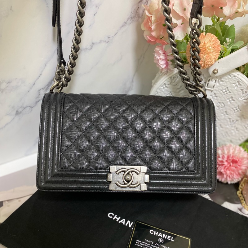 Chanel BOY 25荔枝皮 黑銀 🏅-3