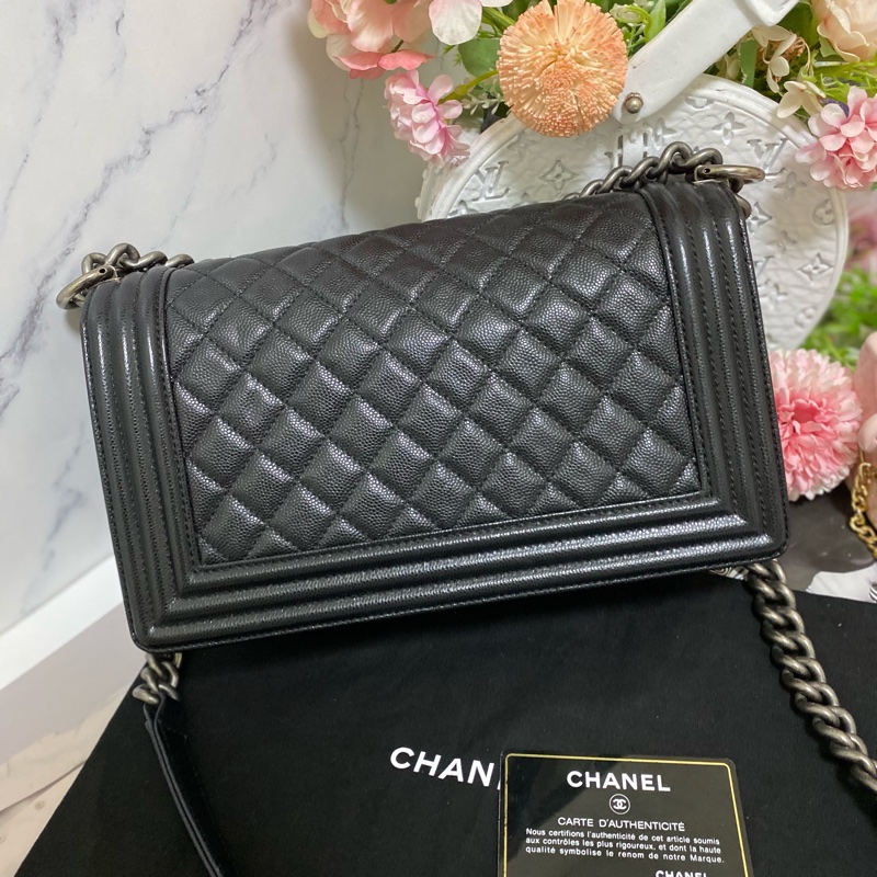 Chanel BOY 25荔枝皮 黑銀 🏅-4