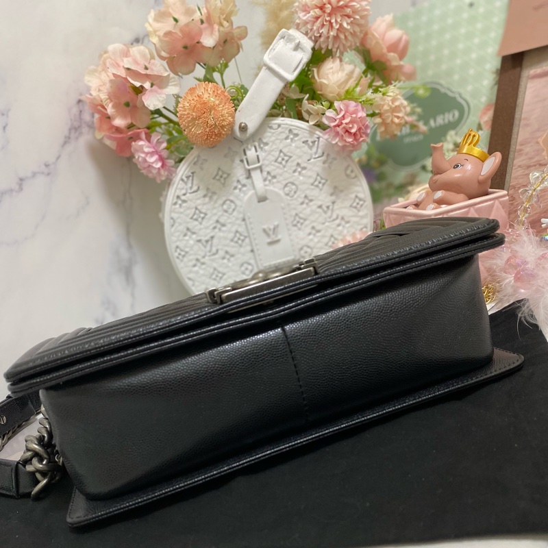 Chanel BOY 25荔枝皮 黑銀 🏅-6