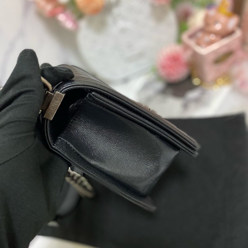 Chanel BOY 25荔枝皮 黑銀 🏅-7