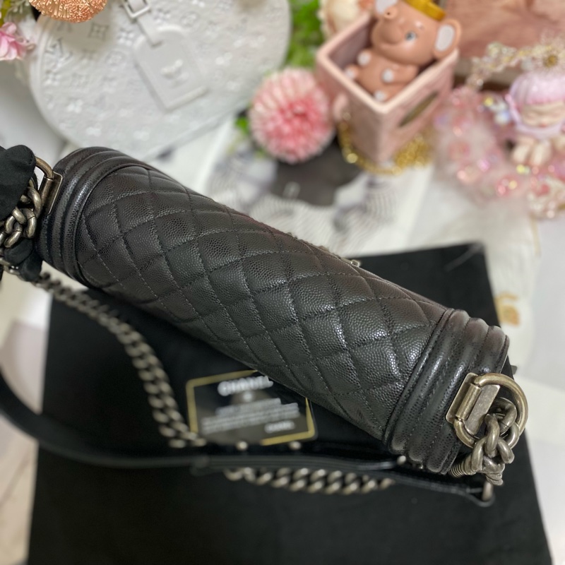 Chanel BOY 25荔枝皮 黑銀 🏅-9