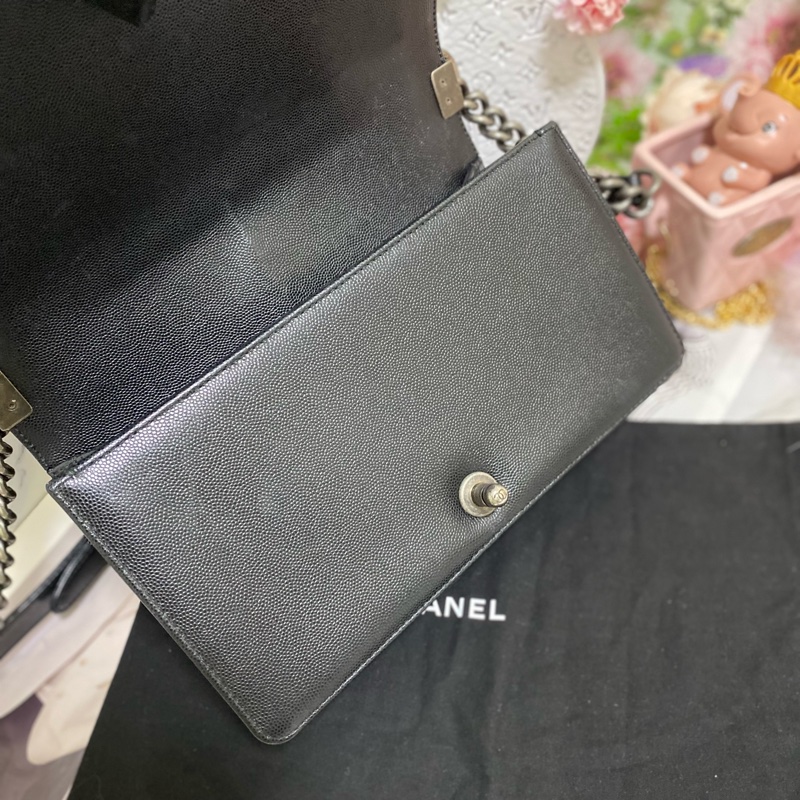 Chanel BOY 25荔枝皮 黑銀 🏅-12