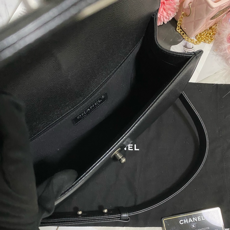 Chanel BOY 25荔枝皮 黑銀 🏅-14